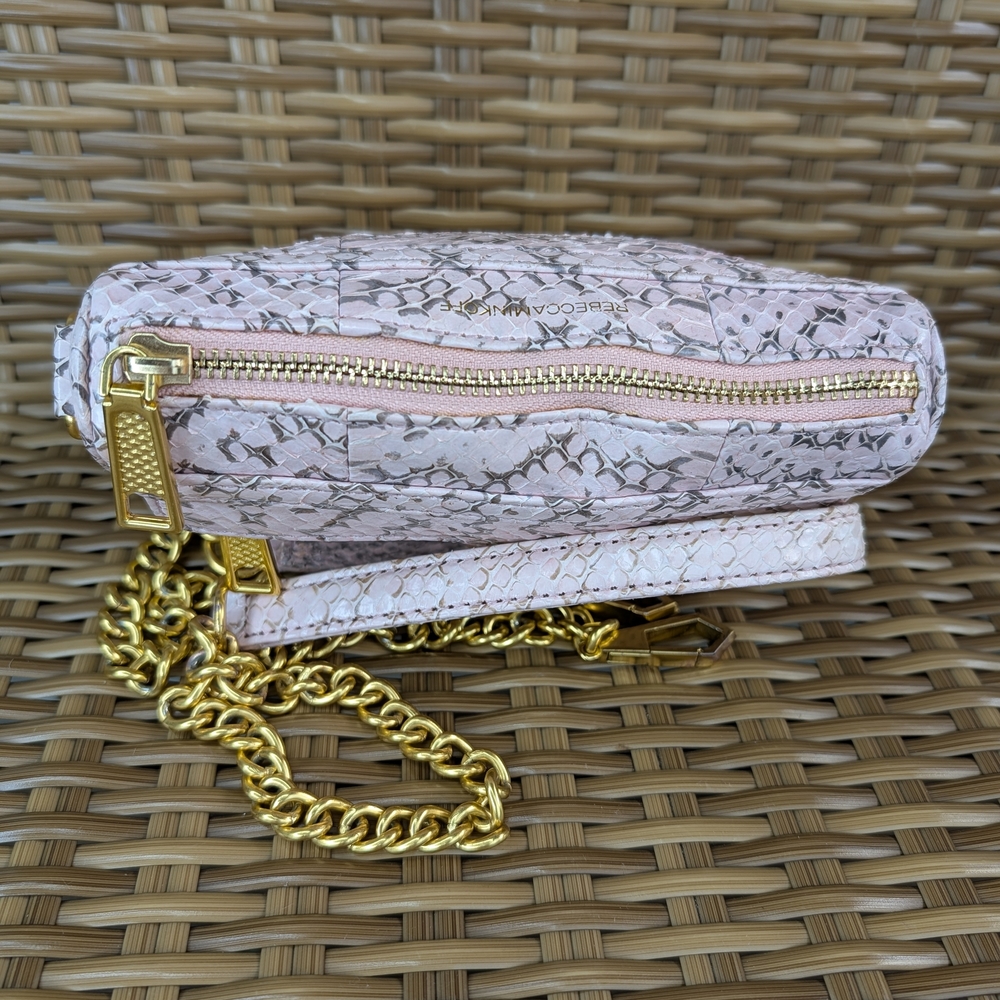 Rebecca Minkoff Mini Pink Snake Embossed Leather Crossbody Bag Gold Hardware - Picture 11 of 16